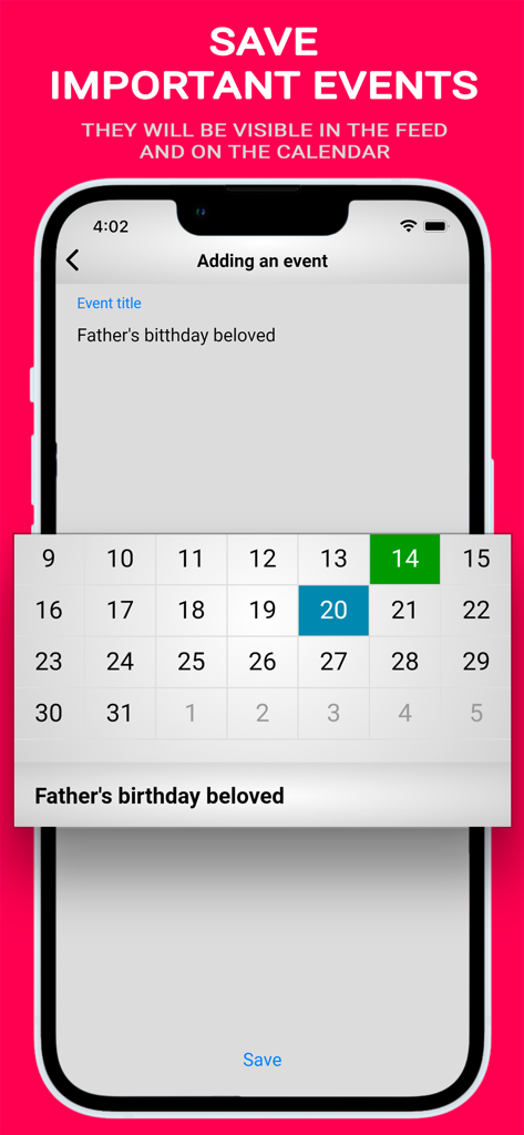 Love - My Relationship Counter - Interfaz para agregar un nuevo evento al calendario de relaciones