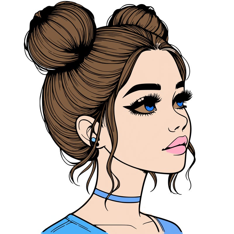 realistic girl with buns on the top of her head