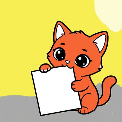 a small cat with a blank sheet of paper in its hand. the cat is sooooooo cute!