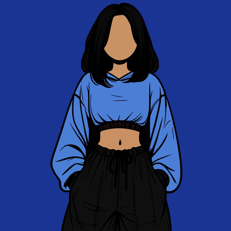realistic girl faceless with baggy pants and a crop top
