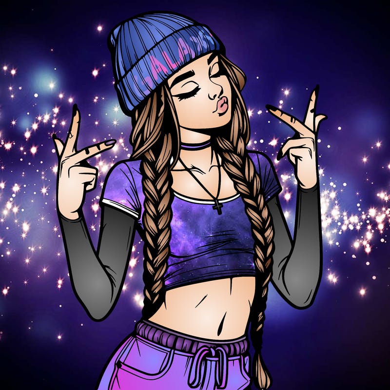 realistic teenage girl with braids and a beanie and crop top doing 🫶🏼