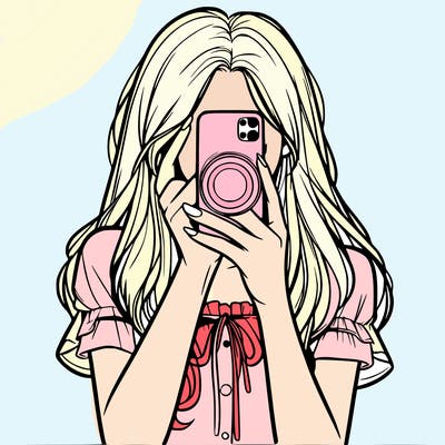 a realistic girl holding her phone taking pictures