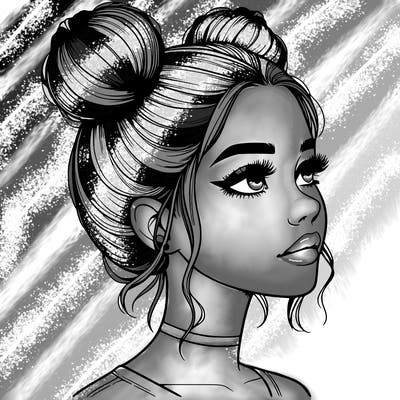 realistic girl with buns on the top of her head