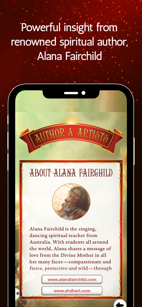 Divine Circus Oracle - Biography and profile of spiritual author Alana Fairchild in the Divine Circus Oracle app