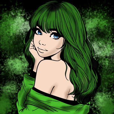 realistic girl with bangs looking over her shoulder