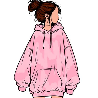 realistic girl with a oversized sweatshirt on and a bun