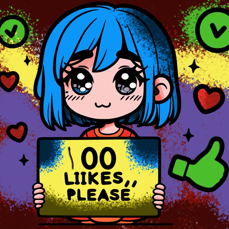 a girl with a sign saying 100 likes, please