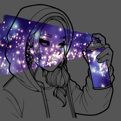 a realistic girl, spray painting