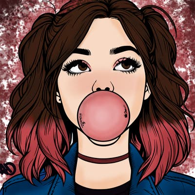 realististic girl blowing bubble -gum