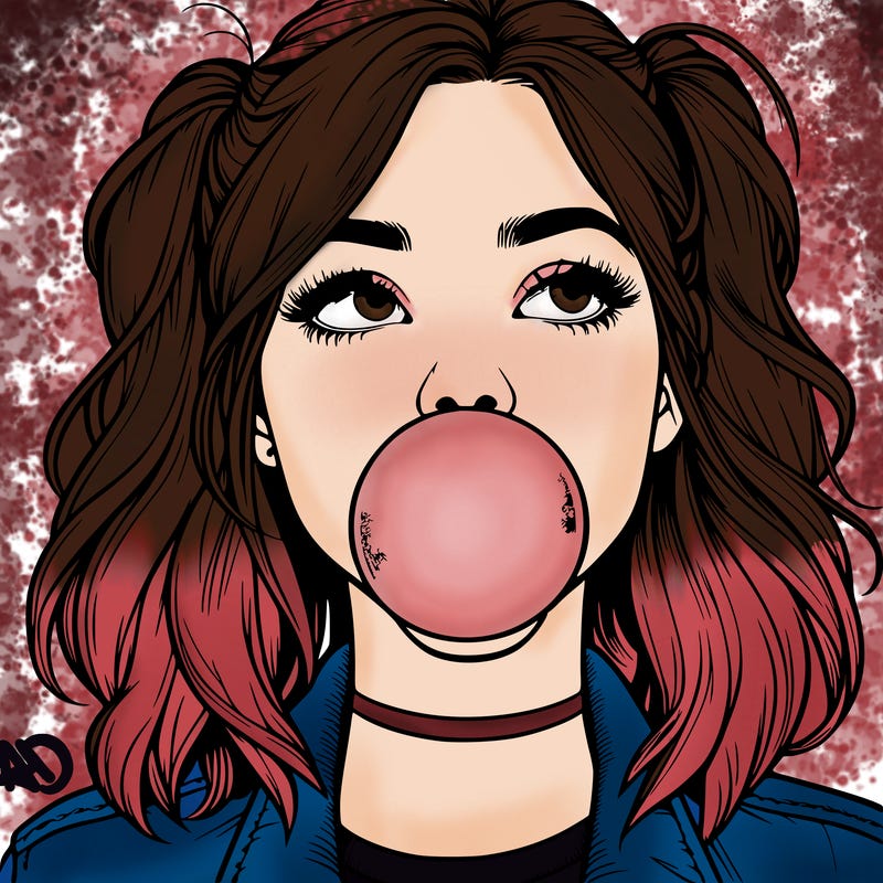 realististic girl blowing bubble -gum