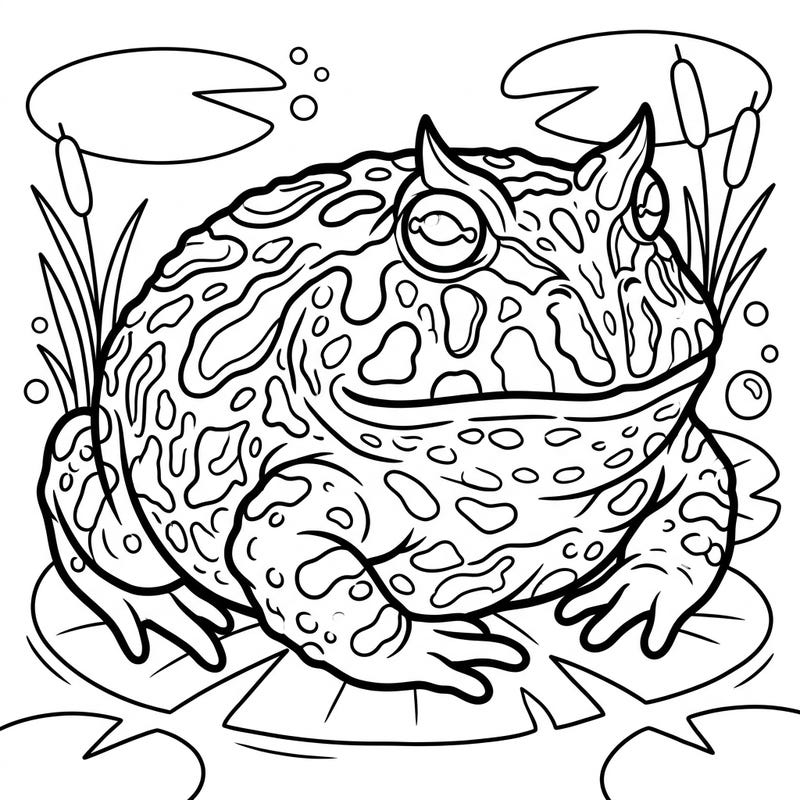 Introduce your little one to the wonderful world of amphibians with this adorable Horned Frog coloring page. Designed with ultra-thick lines and large areas, it's perfect for developing toddlers' motor skills and creativity.