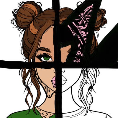 realistic girl with two buns in hair and lips