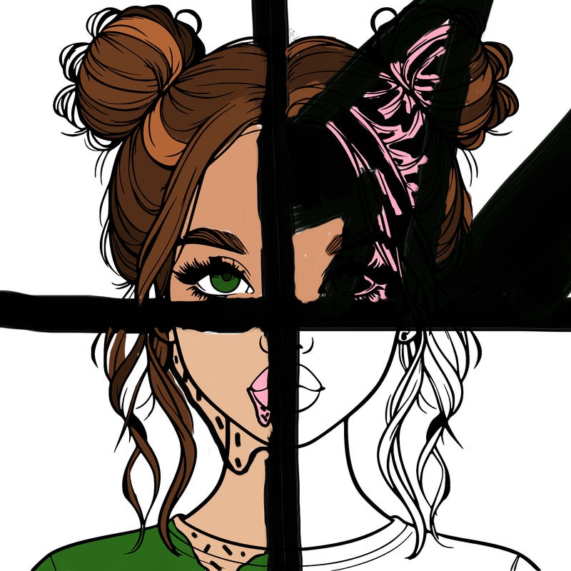 realistic girl with two buns in hair and lips