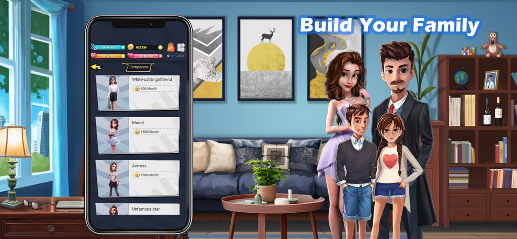 The Life - Simulator Games - Screenshot in-game che mostra la costruzione della famiglia e la selezione del compagno nel simulatore The Life.