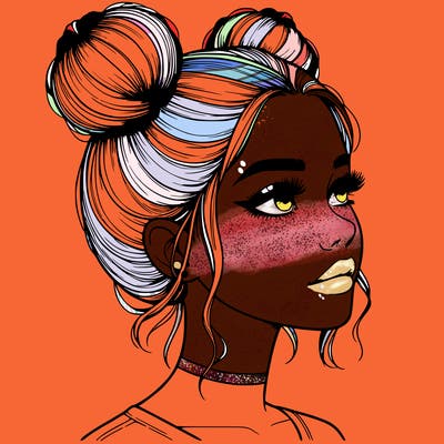 realistic girl with buns on the top of her head