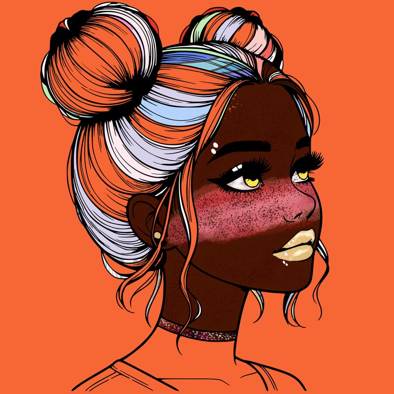 realistic girl with buns on the top of her head