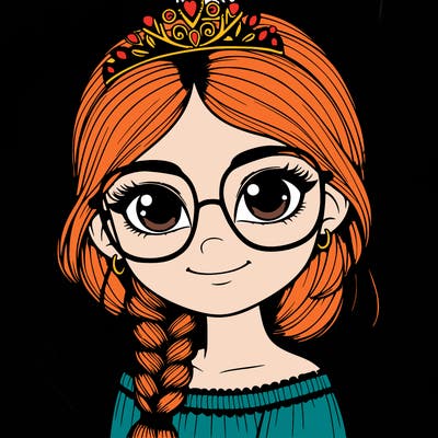 a girl with one braid and glasses who is a princess realistic