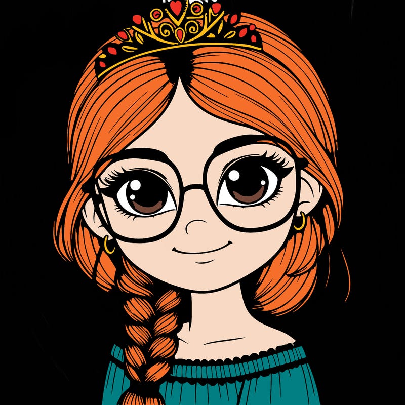 a girl with one braid and glasses who is a princess realistic