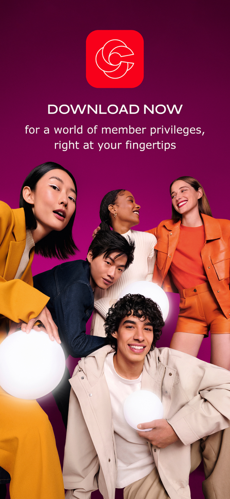 DFS CIRCLE - A diverse group of stylish people promoting exclusive member privileges on the DFS CIRCLE app.