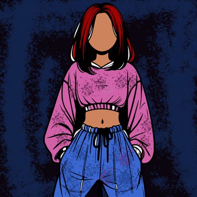 realistic girl faceless with baggy pants and a crop top
