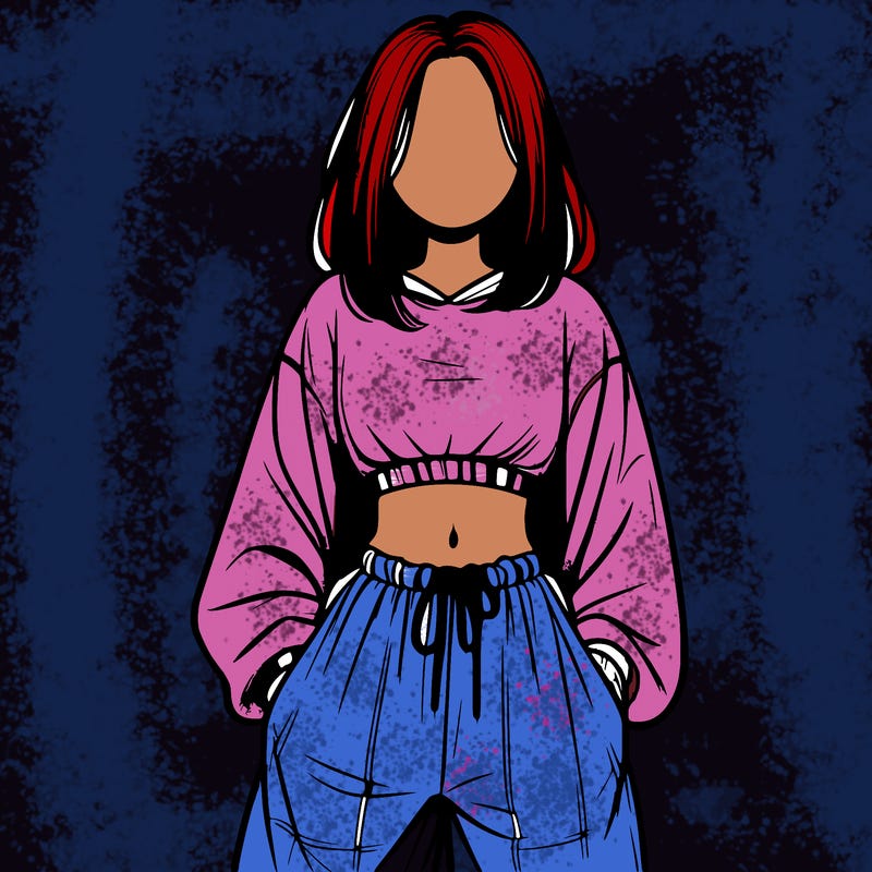 realistic girl faceless with baggy pants and a crop top