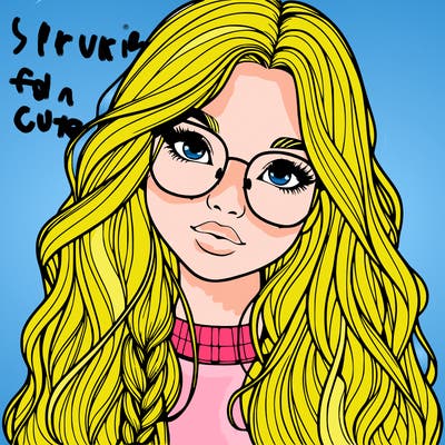 girl with long hair and freckles and glasses realistic