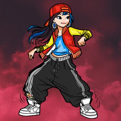 teenage girl doing street dance in baggy clothes