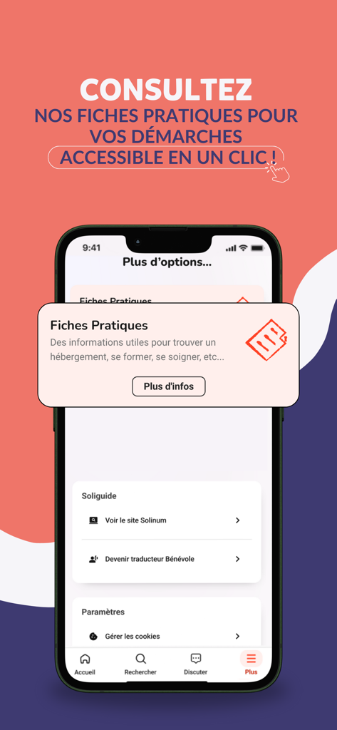 Soliguide - Soliguide mobile app interface showing practical guides for housing and social support services