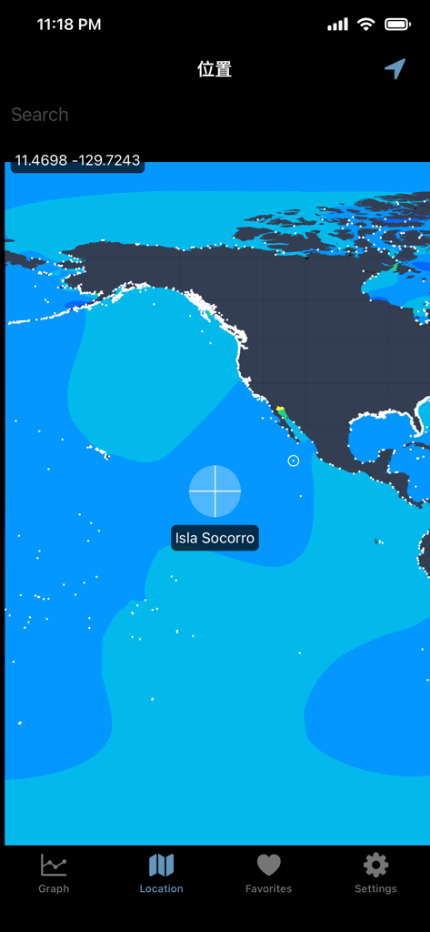 World Tides 2026 navigation map showing Isla Socorro in the Pacific Ocean