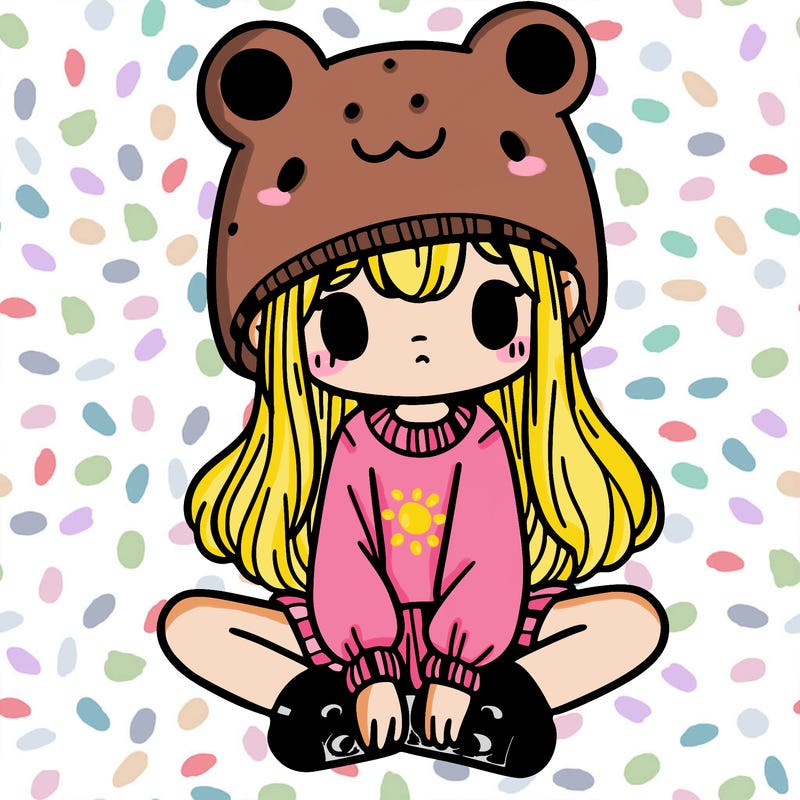 a girl wearing a frog hat and some frog socks