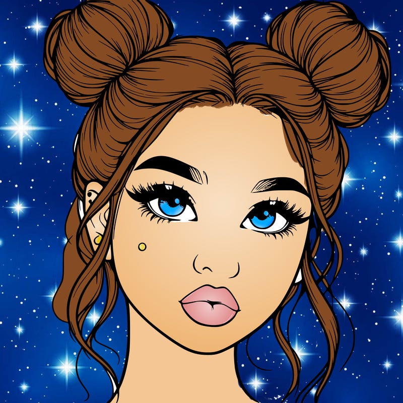 realistic girl with two buns on her hair and lips