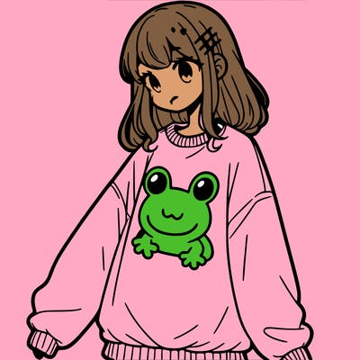 girl wearing frogging sweatshirt
