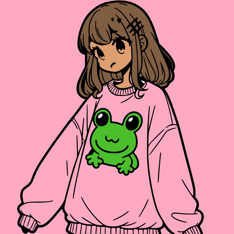 girl wearing frogging sweatshirt