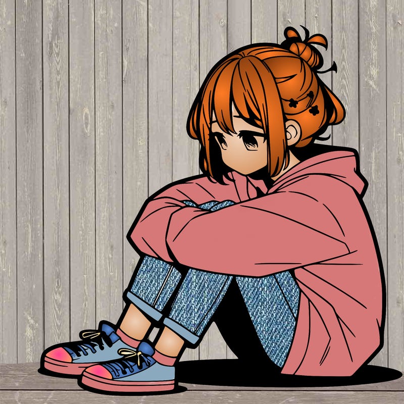 sad anime girl sitting alone