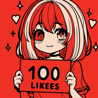 anima girl holding a 100 likes sign in her hand