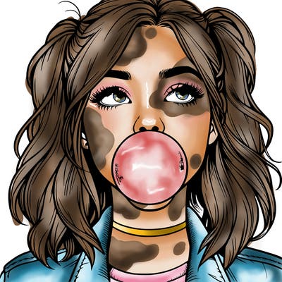 realististic girl blowing bubble -gum