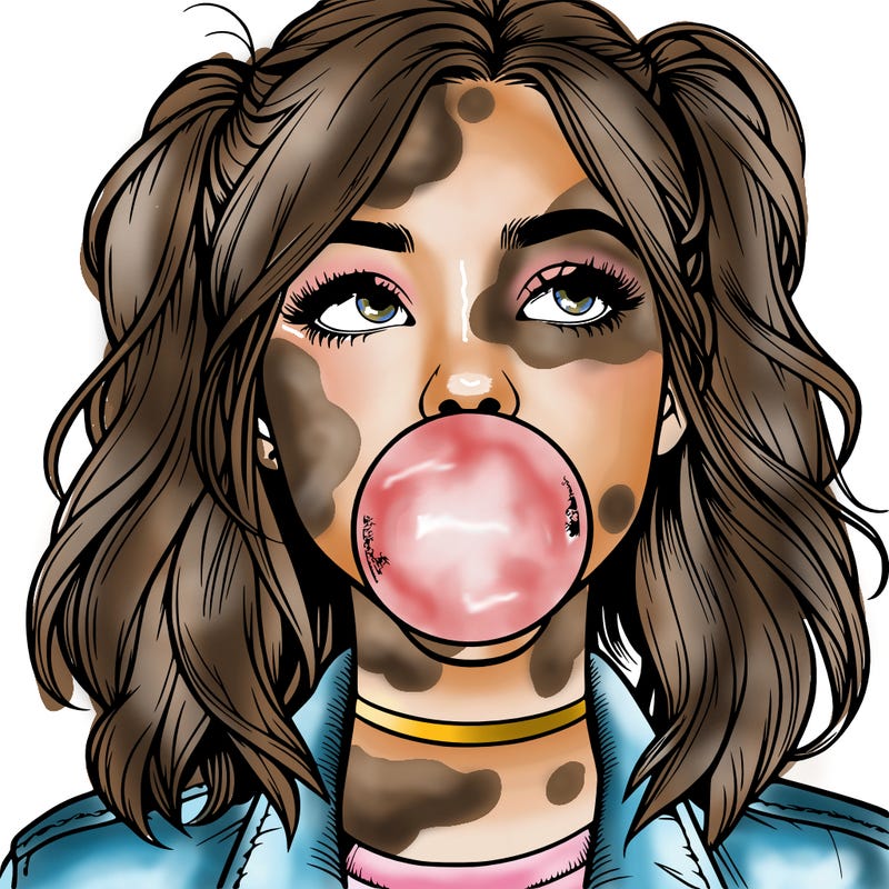 realististic girl blowing bubble -gum