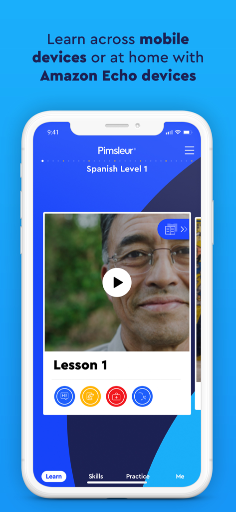 Pimsleur | Language Learning - Interfaccia dell'app di apprendimento linguistico Pimsleur su un iPhone che mostra una lezione di spagnolo di livello 1.