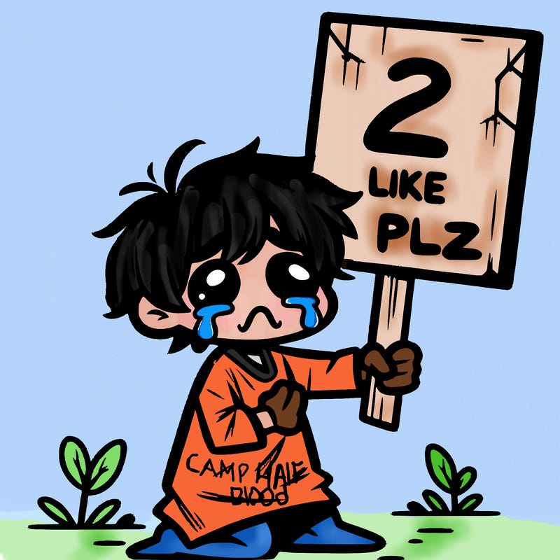 small poor toddler crying with sign that says 2 like plz