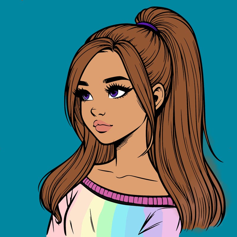 realistic girl with a high ponytail
