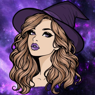 realistic witch girl with wavy hair and lips