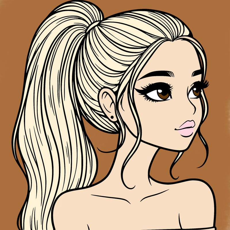 a beautiful and realistic girl with a high pony tail