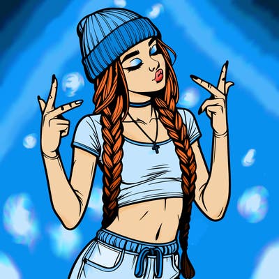 realistic teenage girl with braids and a beanie and crop top doing 🫶🏼