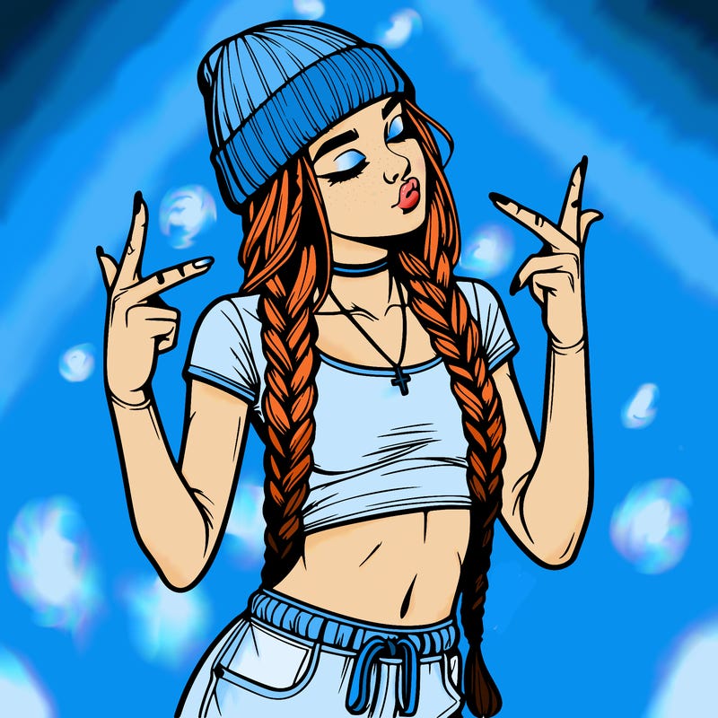 realistic teenage girl with braids and a beanie and crop top doing 🫶🏼