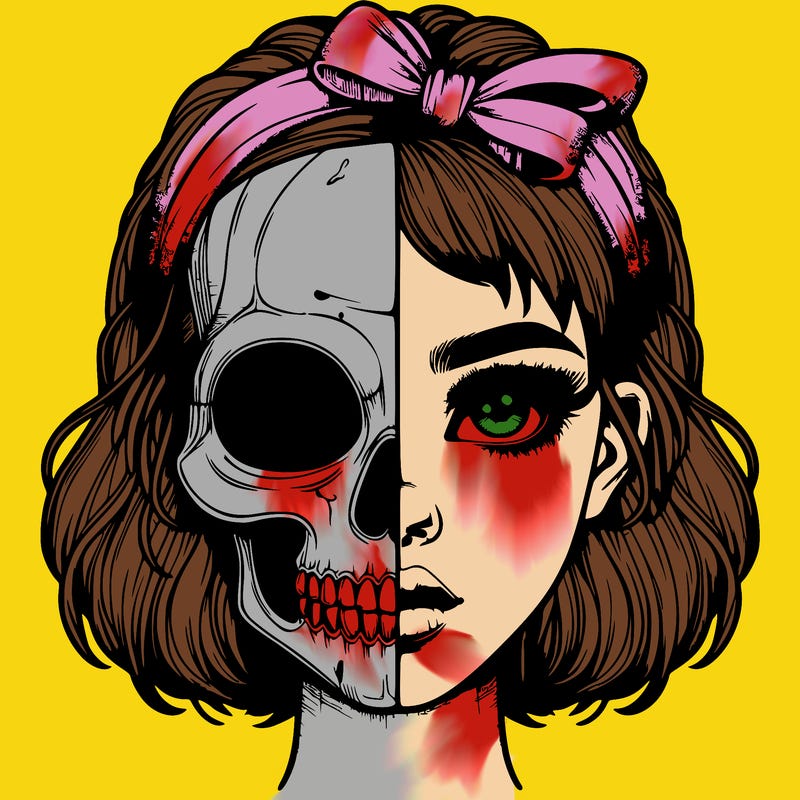 realistic girl with half skull mask