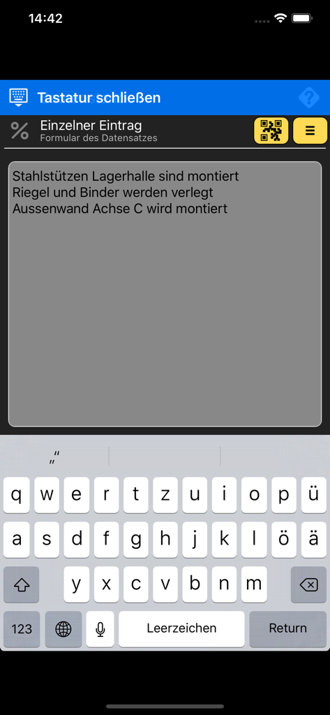 Bautagebuch Mobile interface for logging daily construction site progress reports