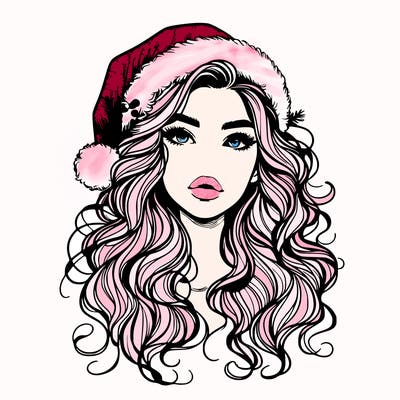 realistic christmas girl with wavy hair and lips