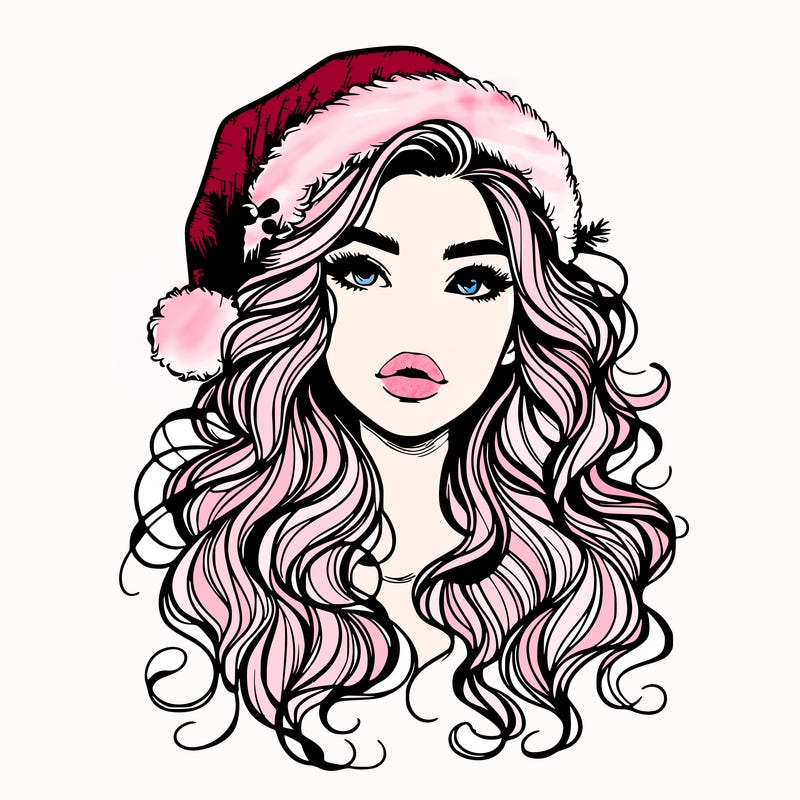 realistic christmas girl with wavy hair and lips