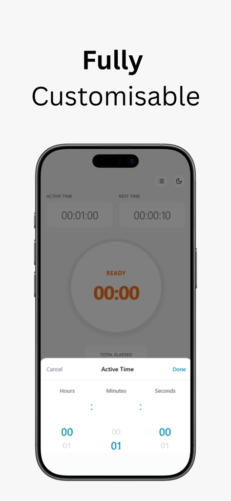 A smartphone displaying the customizable interval settings for the Loop timer app