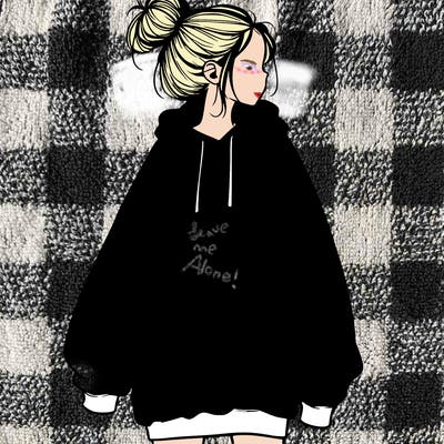 realistic girl with a oversized sweatshirt on and a bun